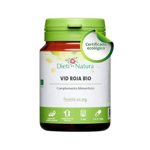 Vid Roja Bio 200 cápsulas de Dieti Natura. Tonifica y refuerza las paredes venosas [Fabricado en Francia][Certificado ecológico FR-BIO-01][Garantía Sin OGM] (Bote de 200 cápsulas)