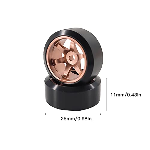 Abendor 6 Spoke Wheel Rims & Rc Car Drift Tires For 1/28 Rc Hobby Model Car, [2*N+2*W] 4 Pcs 20Mm Aluminum Alloy Rims For Wltoys K969 K989 P929 Awd Xrx Amz Wl Drz Gla Bz (Bronzed Drift) #TOP6