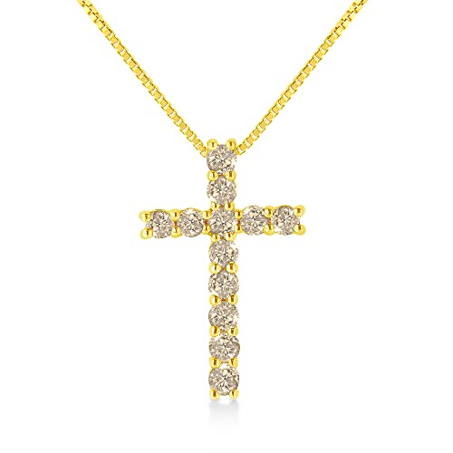 Haus of Brilliance 10K Yellow Gold Plated .925 Sterling Silver 1/2 Cttw Diamond Straight Latin Cross Crucifix Pendant Necklace (K-L Color, I1-I2 Clarity) - 18”