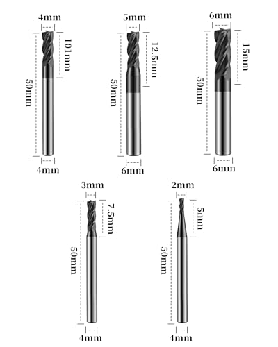 Image of 2-12mm Carbide Square Nose End Mill, 4 Flute, Carbide Tungsten Steel, TiAlN Coated End Mill Bits for Hard Materials, CNC Router Bit - 8pcs