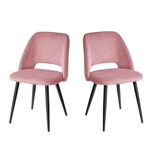 GrandCA HOME Lot de 2 Chaises de Salle à Manger Modernes, Dossier Creux en Velours Côtelé, Rembourrées, pour Salle à Manger, Cuisine, Salon et Chambre...