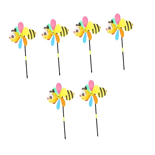FONDOTIN 6 Stück Dreidimensionale Bienenwindmühle für kinderspielzeug windrädchen Honigbiene Windspinner Biene Windspiele Windradspielzeug aus Kunststoff Plastik Yellow