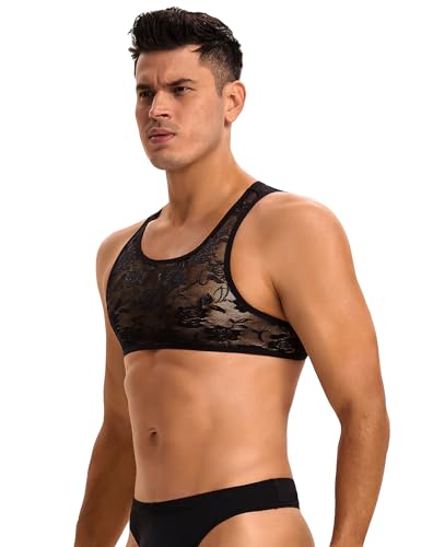 Men's Sissy Tank Top Undershirt Fishnet Crop Tops Nightwear Sheer Shirt Nightclub Party Vest Singlet Gym Sports Half Top2