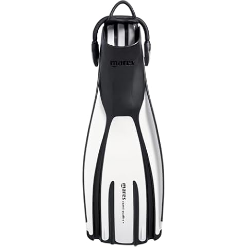 Mares Unisex Adults Avanti Quattro + Diving Fins - Durable Efficient Versatile Open-Heel Scuba Fins with Four-Channel Design & Bungee Strap, White, Regular Cover