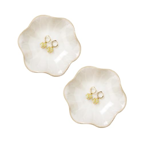Image of JAMEND CLXP 2PCS White Lotus Leaf Shape Ring Holder Dish, Small Key Bowl, Ceramic Trinket Tray Jewelry Dish Organizing Necklace Earrings for Mom Friend Sister, All Jewelries Are NOT Included, White.