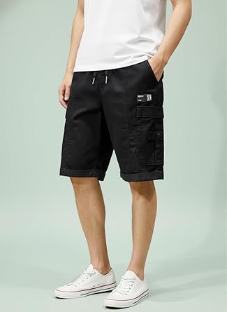 Image of Men Cargo Shorts with Drawstring Waist, Side Flap Pockets, Knee Length, Casual Style, Men Shorts || Cotton Short for Men || with Pocket Style