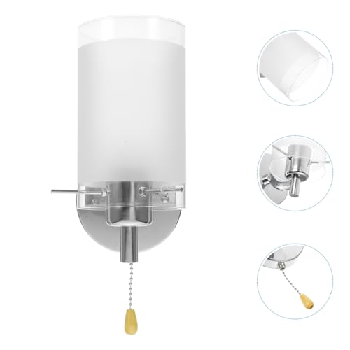 Image of Veemoon Wall Light Fixture with Pull Chain, Enterway Glass Wall Mount Lamp Vintage Farmhouse Corridor Decorative Lamp Pull Closet Light for Bedroom Hallway Bathroom (12V-240, E27, No Bulb Included)