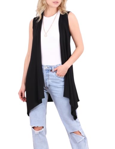 Popana Sleeveless Cardigans for Women, Flowy Dressy Open-Front Sleeveless Cardigan Vest Womens Long Sweater Black