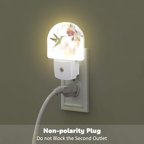 Image of Hummingbird Flowers Night Light for Kids,Groovy Cute Bird Floral Night Light Plug in with Dusk to Dawn Sensor,0.5w Energy Saving Sleep Friendly Nightlight for Hallway Stairway Kitchen Bedroom