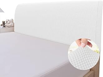 Easy-Going Stretch Bed Headboard Slipcover, Small Square Jacquard Furniture Cover, Dustproof Protector Cover for Bedroom Decor (King,White)