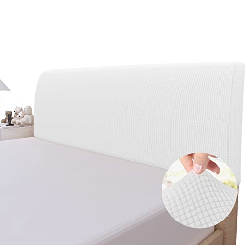 Easy-Going Stretch Bed Headboard Slipcover, Small Square Jacquard Furniture Cover, Dustproof Protector Cover for Bedroom Decor (King,White)