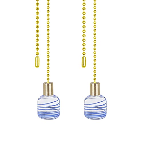 Image of Aspen Creative 20509-32, 12 inch Clear with Blue Grain Glass Knob with Pull Chain in Copper (2 Pack)