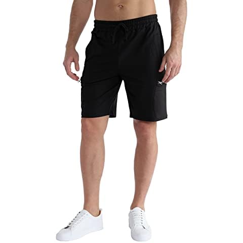 iCKER Mens Shorts Summer Casual Joggers Sports Elastic Waist Shorts with Zip Pockets Black Cover