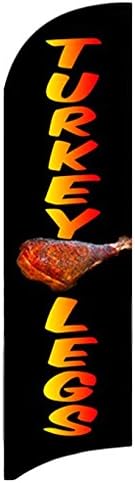 Turkey Legs Windless Stay-Open Feather Swooper Flag Banner Kit: 15' Fusion Pole Set, Galvanized Steel Stake