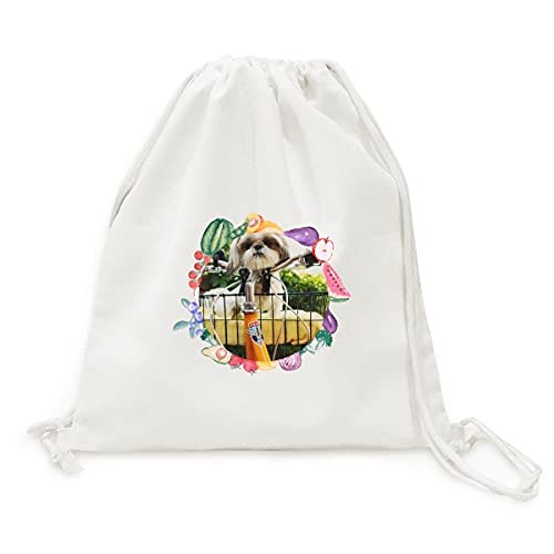 Sac en tissu pliable pour fruits au marché avec sangle et photo de chien