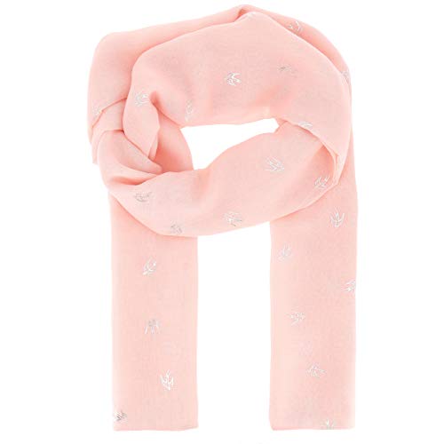 moonbow Pañuelo Mujer estampado Pájaro Golondrina Plateado 30% Algodón 70% Viscosa Rosa palo - Maxi Bufanda Ligera Larga y Rectangular 180cm x 70cm - Foulard Original Brillante Moderno - Fular Boho Cover