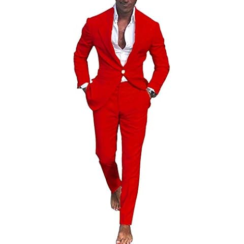 HOTK Men's Suits Slim Fit Solid 2 Piece Notch Lapel Wedding Tuxedos Prom Formal Suits Red Cover