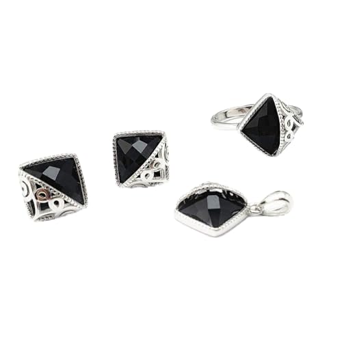 Ensemble bijoux en argent S925 et agate noire rétro pour femme élégante