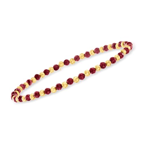 Ross-Simons 6.00 ct. t.w. Ruby and 10kt Yellow Gold Bead Stretch Bracelet