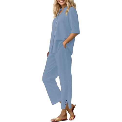 Ensemble en coton et lin haut de gamme avec chemise boutons et poches XL