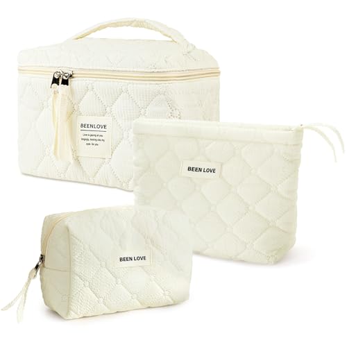 YEEYAA Large Makeup Bag Floral Cosmetic Bag Quilted Flower Travel Makeup Toiletry Bags Set Organizer Cotton Cute Make Up Accessories Zipper Bags Pouch Travel Essentials Gifts for Women Teen Girls