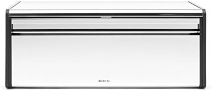 Brabantia Rectangular Fall Front Bread Bin (Matt Steel Fingerprint Proof) Large Front Opening Flat Top Bread Box, Fits 2 Loaves - 10 Year Guarantee