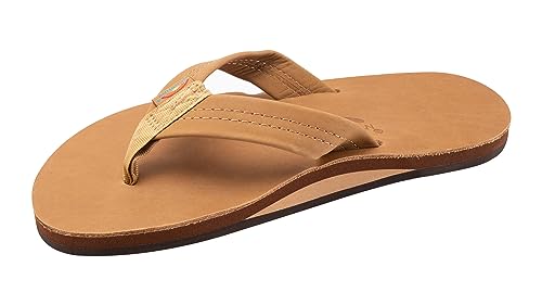 Rainbow Sandals (レインボーサンダル) メンズ レザー シングルレイヤー 幅広ストラップ アーチ付き, カフェ, 7.5-8.5
