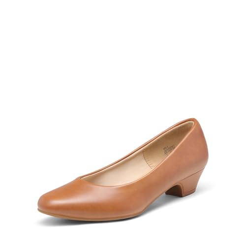DREAM PAIRS Women's Mila Low Chunky Heel Pump Shoes 6.5 Tan/Pu