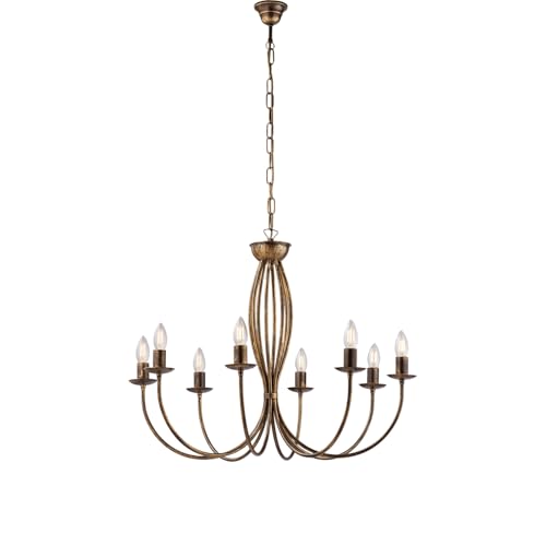 Lustre en fer marron or 8 lumières 74x60 cm pour illuminer un salon sombre avec style