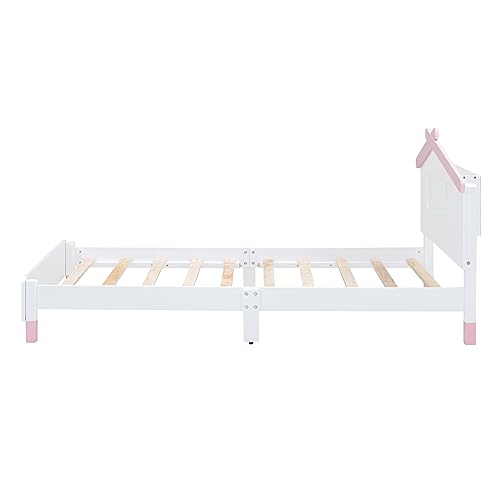 Twin-Size-Wooden-Platform-Bed-with-House-Shaped-Headboard-and-Motion-Activated-Night-LightsPine-Wood-Bed-Frame-WSlats-Support-for-Kids-Boys-GirlsNo-Box-Spring-NeededWhitePink Twin Size Wooden Platform Bed with House Shaped Headboard and Motion Activated Night LightsPine Wood Bed Frame WSlats Support for Kids Boys GirlsNo Box Spring NeededWhitePink