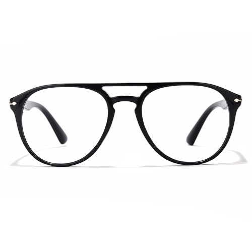 Image of Money Heist Professor Eyeglass ARC Glass Blue Light Blocking Coating Glasses for Men Women Retro Aviator Computer Eyewear Acetate Italic Frame (Black).