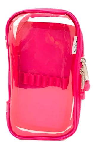 Estojo Box Transparente para 50 Pens | Com Divisória e Elástico | Organizador Escolar e de Escritório- 22×15×6 cm cor ROSA