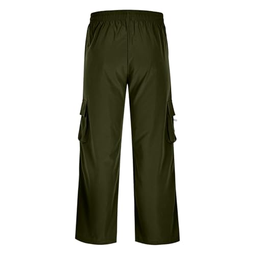 Pocket Zippe Pants Men Solid Color Drawstring Elastic Waist Comfort Pants Straight Breathable Long Trousers4