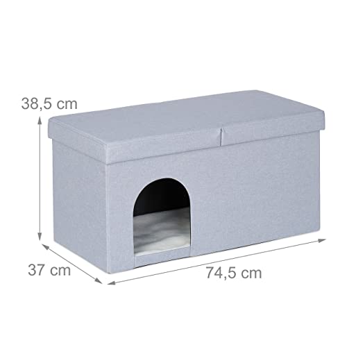 Relaxdays Katzenhöhle faltbar, belastbare Sitzbank, Katzenmöbel Indoor, Tierversteck, HBT: 38,5 x 74,5 x 37 cm, grau