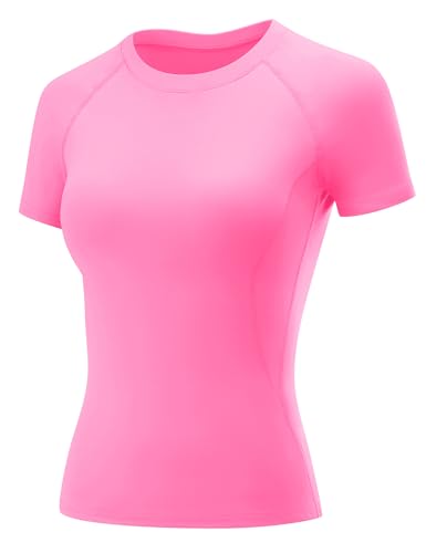 Rapbin Gym Top Exercise Tee Shirt Athletic T-Shirts Short Sleeve Women's Running T-Shirt Breathable Yoga Top Pink M