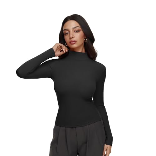 REORIA Women’s Turtleneck Tops Slim Basic Mock Neck Long Sleeve Shirts 2025 Fall Winter Layering Outfits2