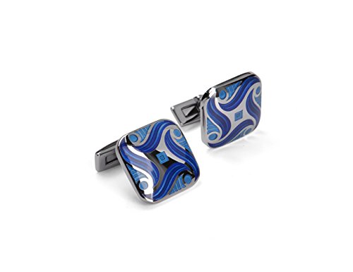 Mancuernillas Cuadradas Azul y Plata para Hombre miniatura 2