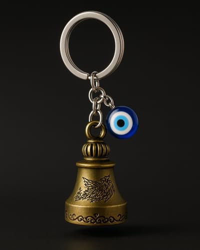 Image of Evil Eye Hooked Guardian Bell Keychain - Protective Lucky Charm Bell with Clip Hook for Bike, Car, Key & Bag | Spiritual Good Luck Talisman Gift