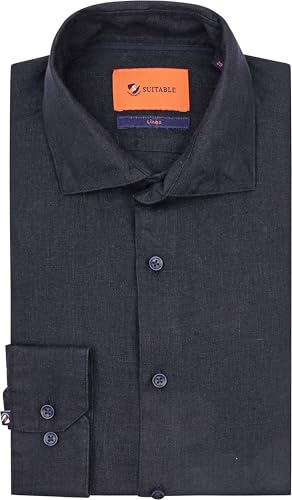 Chemise en lin bleu marine Suitable pour homme légère