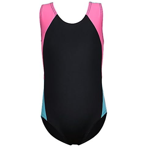 Kidsparadisy Bathing Suits for Girls Kids Athletic Swimsuit One Piece Training Swimwear 3-10Y (128/134 (5-6Y), Black) Cover