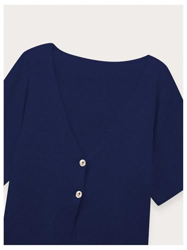 Verdusa Women's Old Money Clothes Summer Short Sleeve Cardigans V Neck Button Down Lightweight Outerwear Knit Sweater4