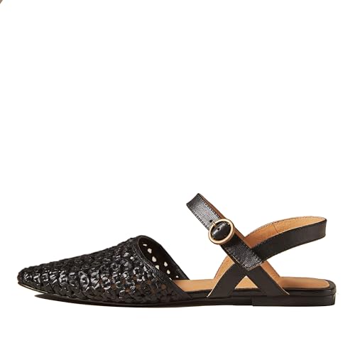 IBDPOSH Black Woven Slingback Flats for Women Fashionable Square Toe Criss Cross Straps Buckle Closure Comfortable Breathable Casual Elegant Pull-on Sandals Shoes Size 8.5