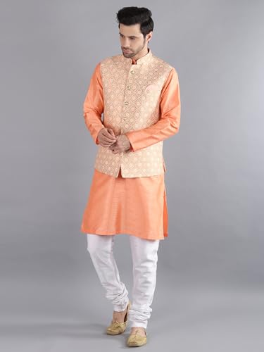Image of Uri and MacKenzie Men's Silk Blend Kurta Pajama with Designer Ethnic Nehru Jacket /Modi Jacket