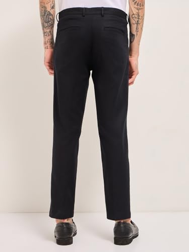 Image of THE BEAR HOUSE Men's Formal Blue Regular Fit Solid Trouser