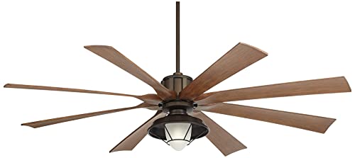 Possini Euro Design 70\" Defender Modern Industrial Outdoor Ceiling Fan with LED Light Remote Control Oil Rubbed Bronze Brown Koa Damp Rated for Patio Exterior House Home Porch Gazebo Garage Barn - Thumbnail 2
