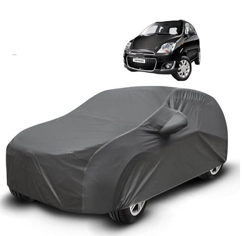 Image of Auto Hub Waterproof Car Cover Compatible with Spark with Mirror Pockets, Soft Cotton Lining, Spark Car Cover Waterproof, Grey