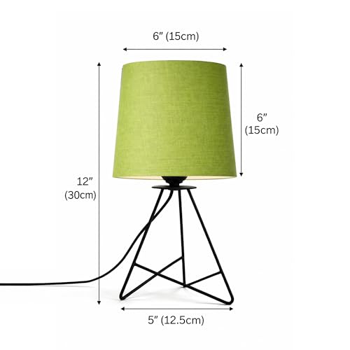 Image of Modern Black Tripod Table Lamp with Taper Fabric Shade | Metal Base Bedside Lamp for Bedroom, Living Room, Study, Office & Nightstand | Decorative Table Light (Green)