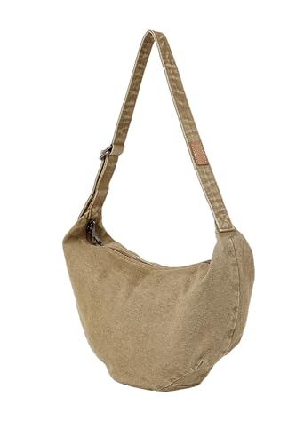 Jeelow Canvas Tote Shoulder Crescent Sling Bag Handbag Crossbody Bags Purse For Men & Women Zipper Pockets