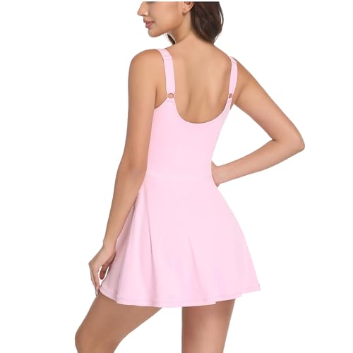 Womens Tennis Dress Built in Shorts & Bra Athletic Golf Active Workout Dress with Pockets2