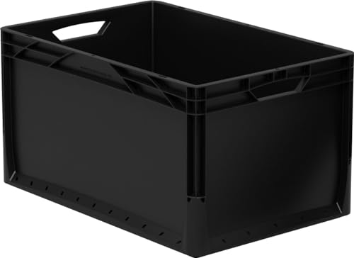 Contenitore formato EURO, pareti e base solidi, esterno LxW 600 x 400 mm, capacità 66 l, nero.